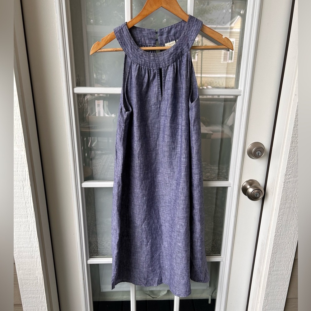 St. Tropez West Dress Small purple Blue Linen Sleeveless A-Line Keyhole Chambray